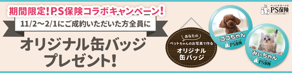 PS保険 期間限定！ 11/2〜2/1にご成約いただいた方全員に　オリジナル缶バッジ プレゼント！